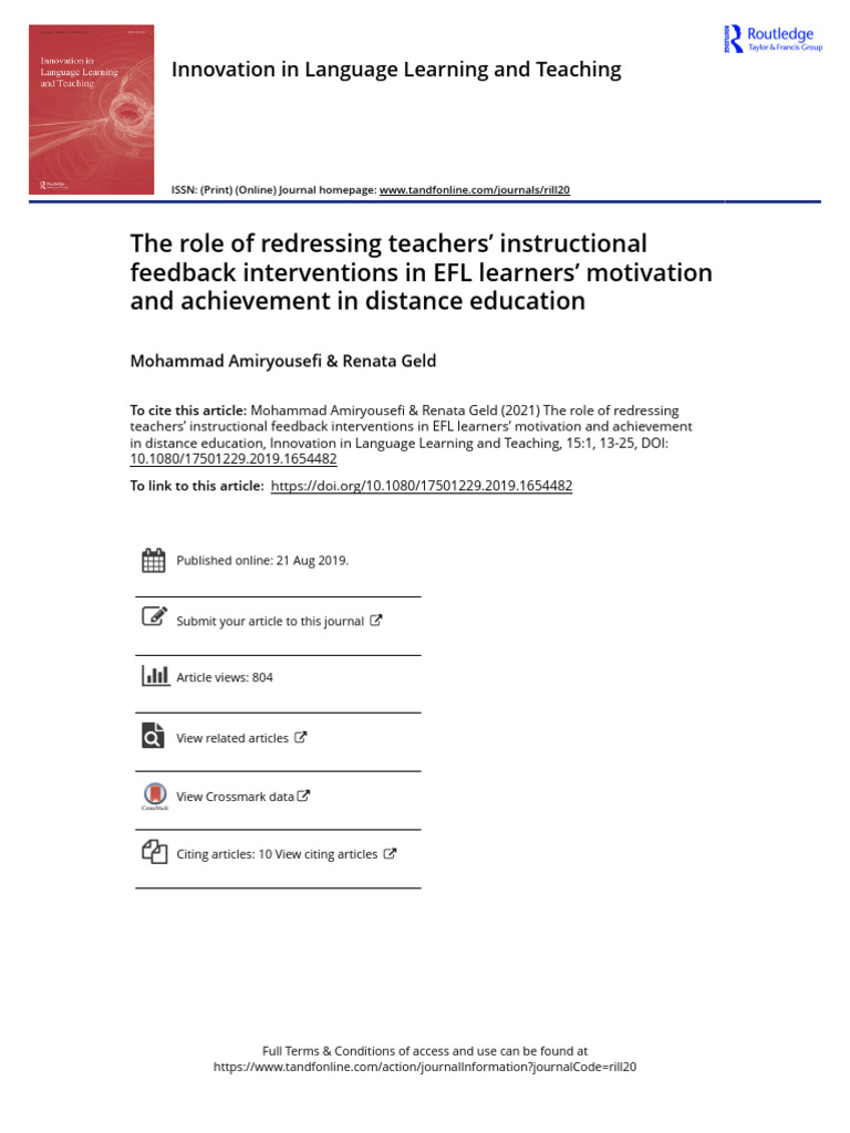Teacher Feedback's Impact on EFL Motivation | PDF | English As A Second ...