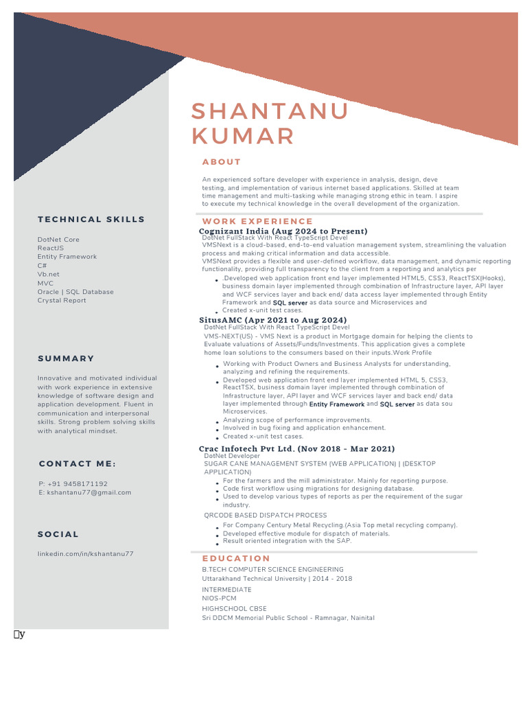 Software Developer Profile: Shantanu Kumar | PDF | Databases | Software ...