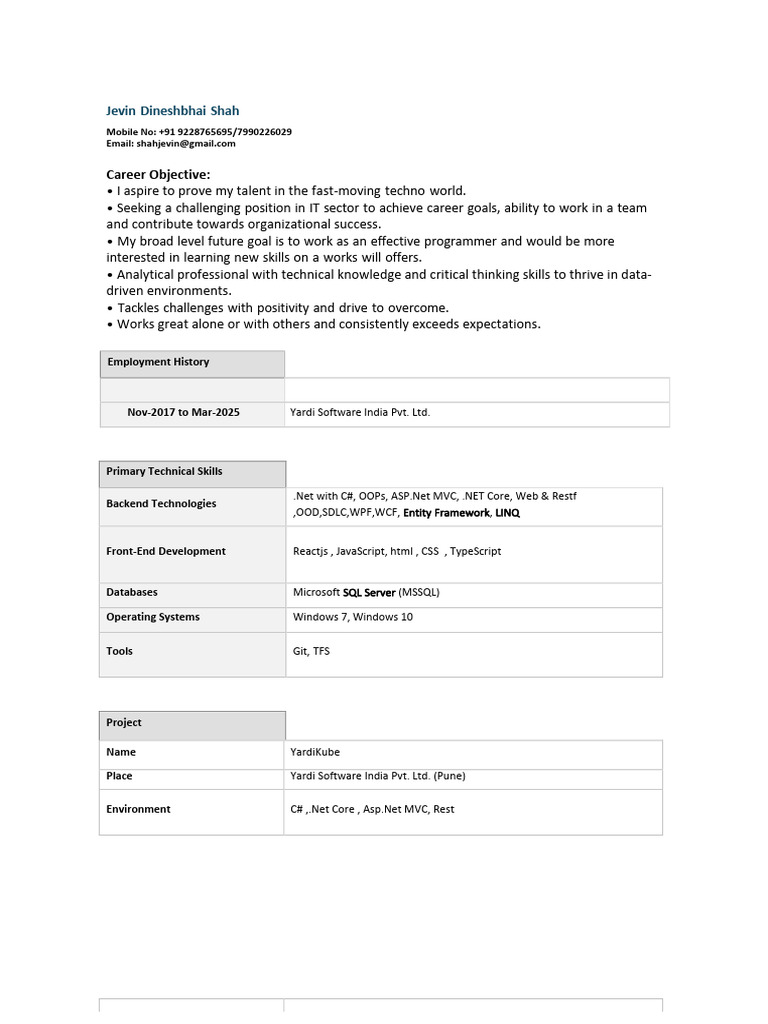 Jevin Dineshbhai-Full Stack Developer | PDF | Microsoft Sql Server ...