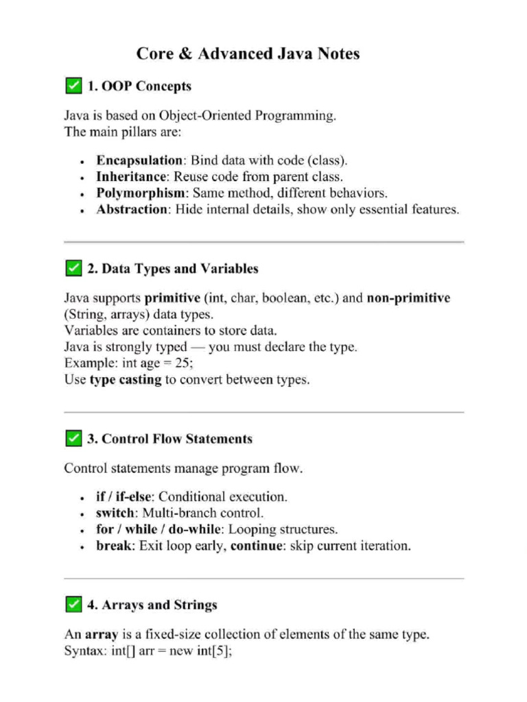 Core & Advanced Java Notes | PDF