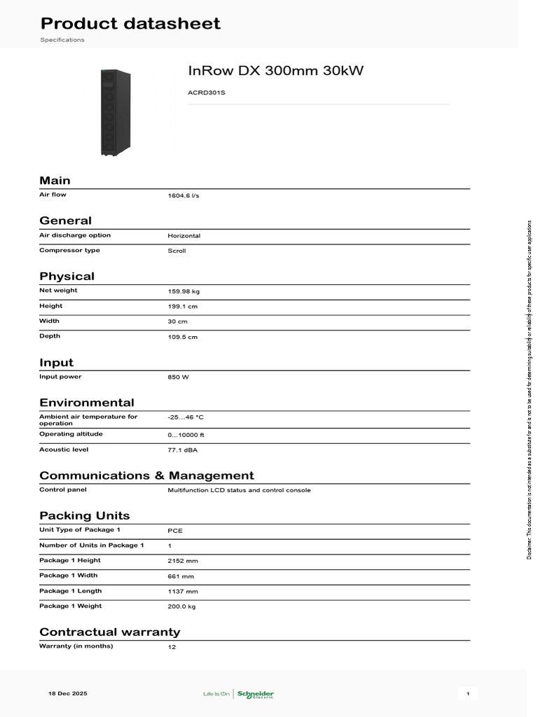 InRow DX 300mm 30kW Specifications | PDF | Economy And The Environment