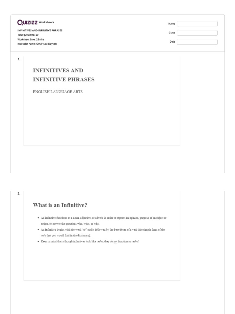 Lesson 1 Infinitives and Infinitive Phrases | PDF | Adverb | Adjective