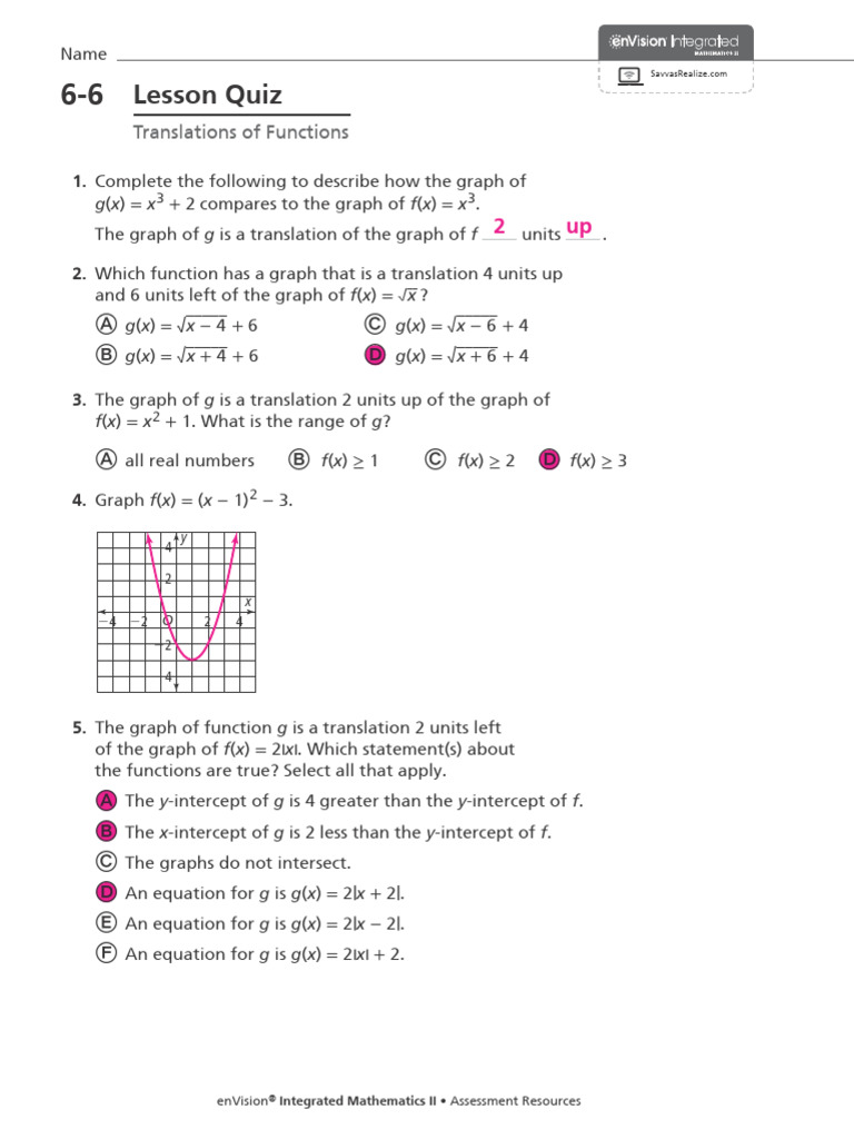 Translations of Functions Quiz | PDF