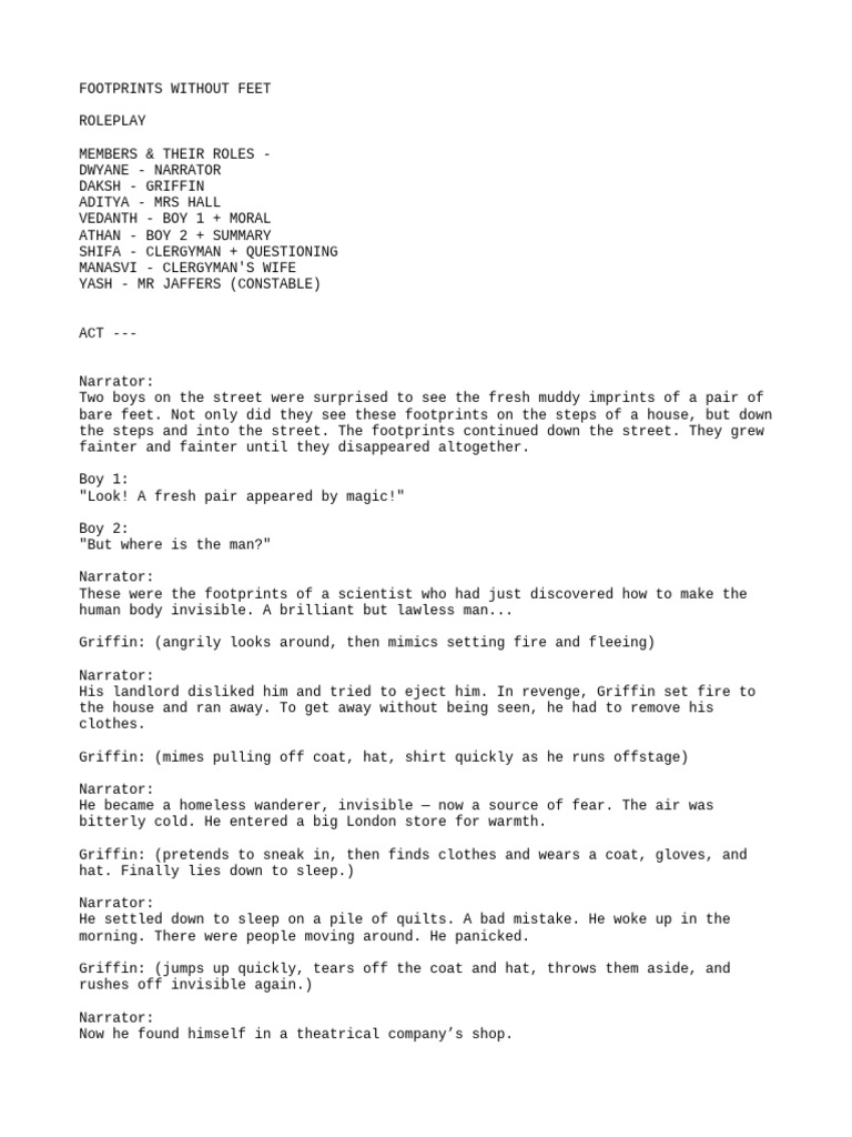 Invisible Footprints: A Roleplay Script | PDF