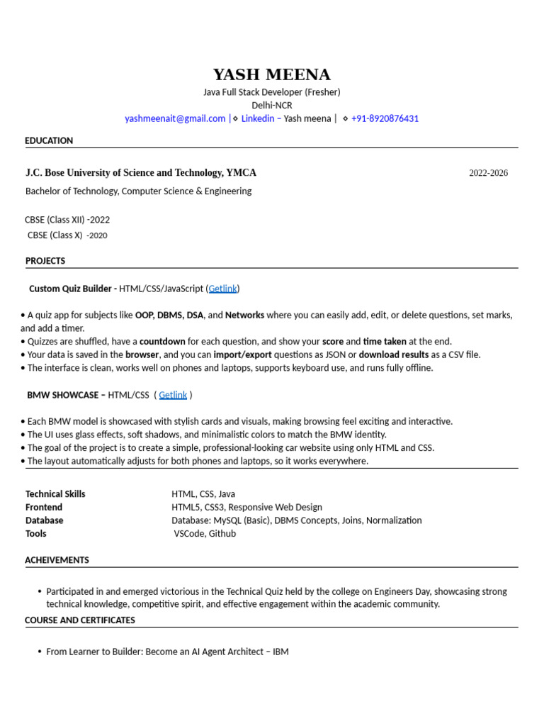 Java Full Stack Developer Resume | PDF