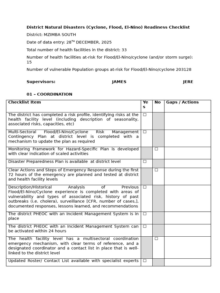 Mzimba South Disaster Readiness Checklist | PDF | Wash | Sanitation