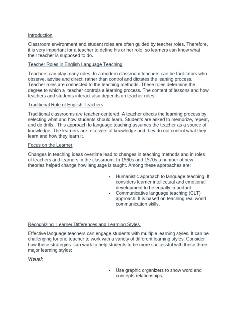 Teacher Roles in Modern Language Classrooms | PDF | Language Education ...