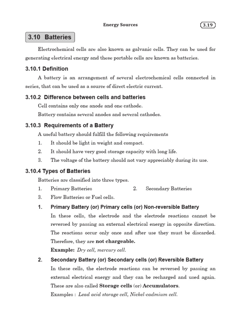 Types and Functions of Batteries | PDF | Rechargeable Battery ...