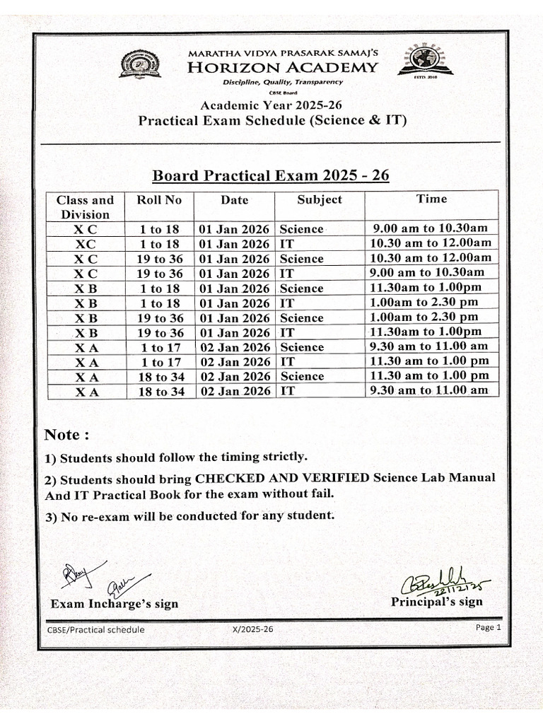 Board Practical Schedule For Science and IT | PDF