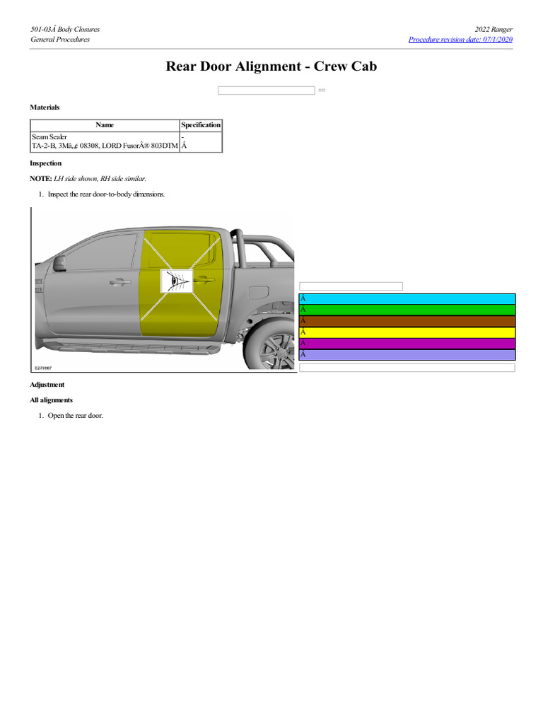 2022 Ranger Rear Door Alignment Guide | PDF | Seat Belt | Vehicles