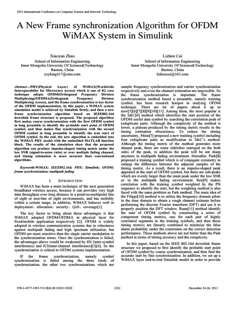 New OFDM Frame Sync Algorithm for WiMAX | PDF | Orthogonal Frequency ...