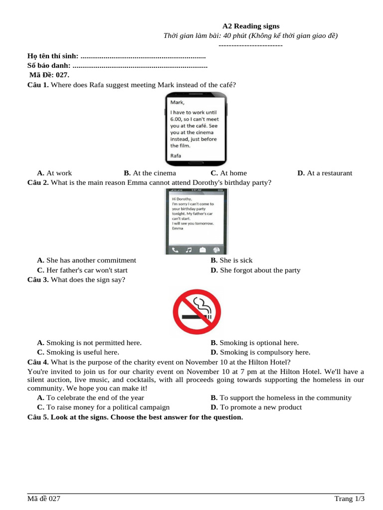 A2 Reading Signs Practice Test | PDF | Chess | Chess Theory