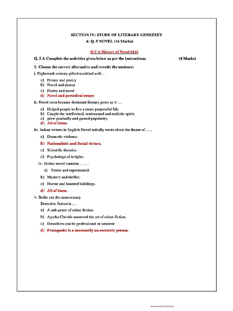 12th English Section IV Novel Section | PDF