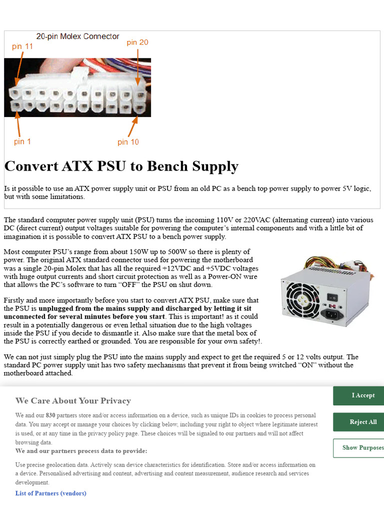 Convert ATX PSU to Bench Power Supply | PDF | Power Supply | Resistor