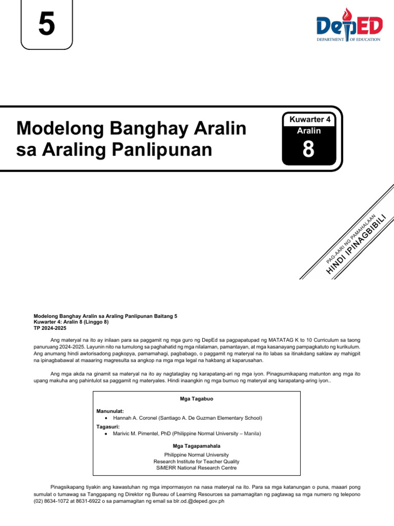Q4 LE Araling Panlipunan 5 Lesson 8 Week 8 | PDF
