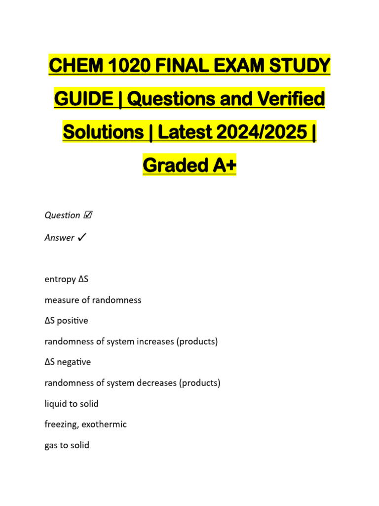 2024/2025 CHEM 1020 Exam Study Guide | PDF | Chemical Reactions | Gases
