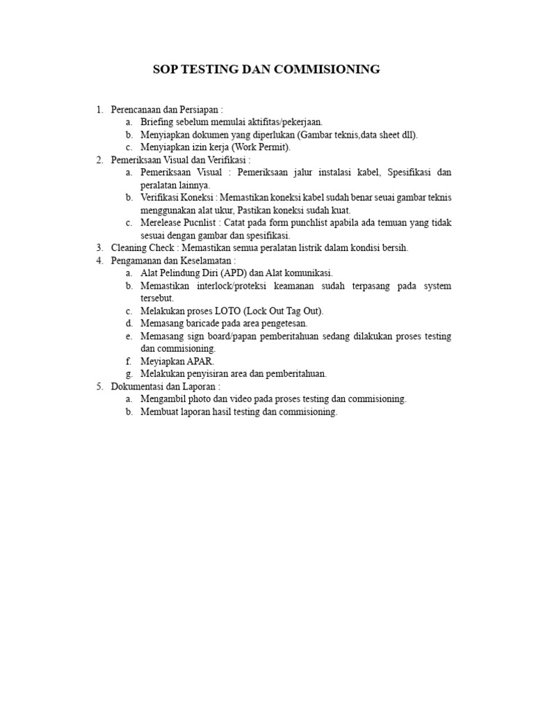 SOP Testing dan Commissioning Listrik | PDF
