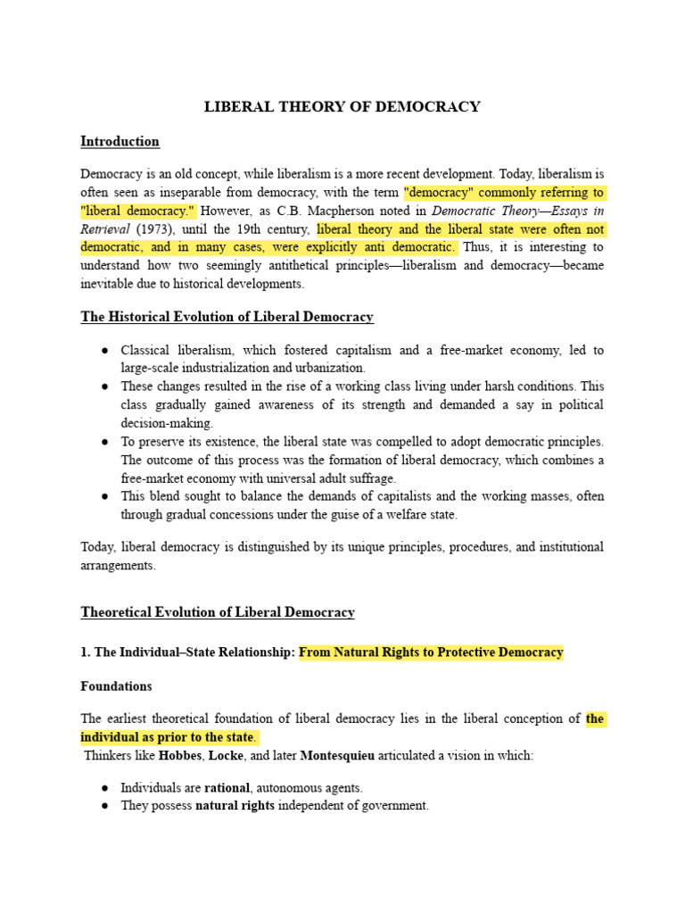 Evolution of Liberal Democracy Theory | PDF | Democracy | Political ...