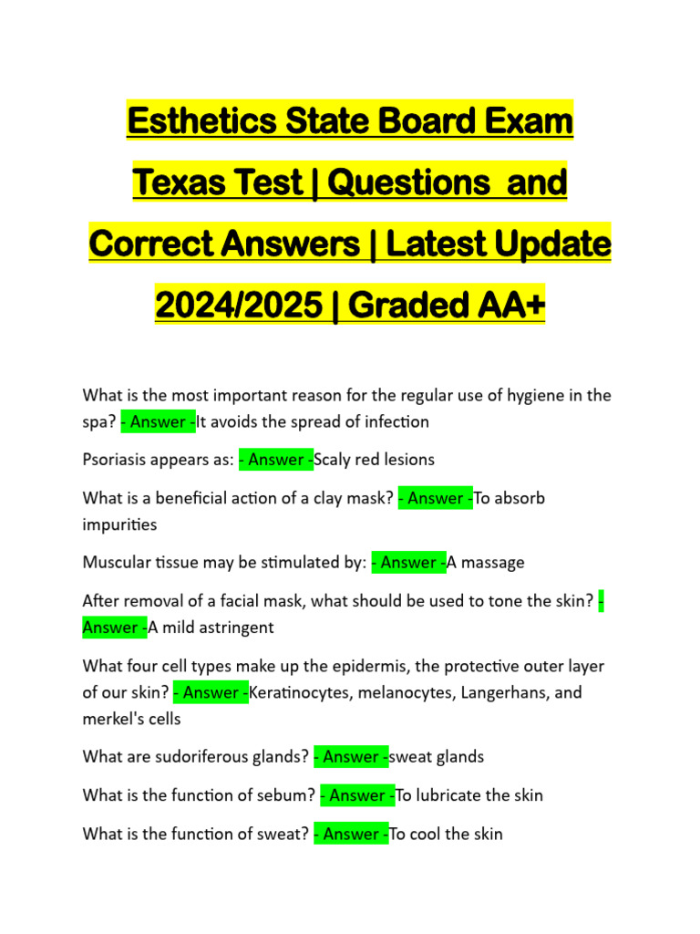 Esthetics State Board Exam Texas Test | PDF | Skin | Bacteria