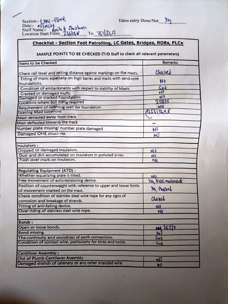 OHE Inspection Checklist for Railways | PDF | Electricity | Electric Power