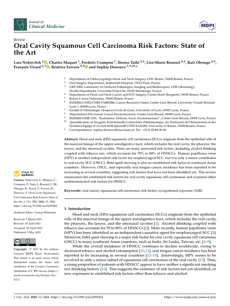 Oral Cavity SCC Risk Factors Overview | PDF | Head And Neck Cancer ...