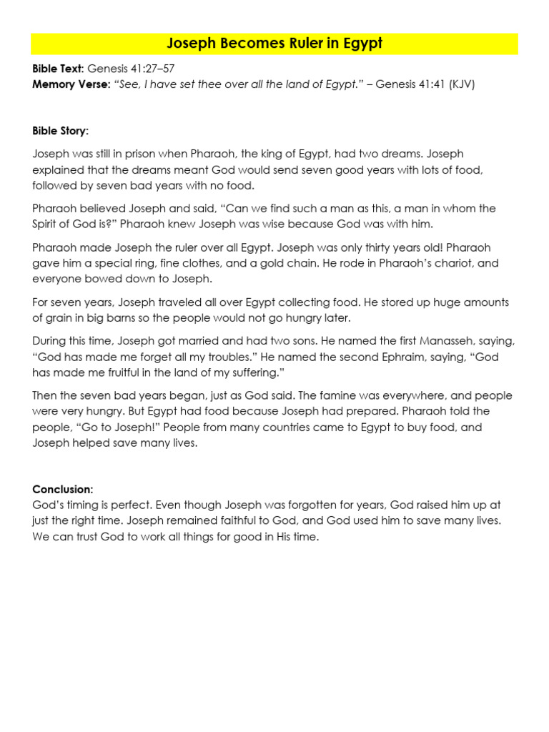 Joseph's Rise to Power in Egypt | PDF