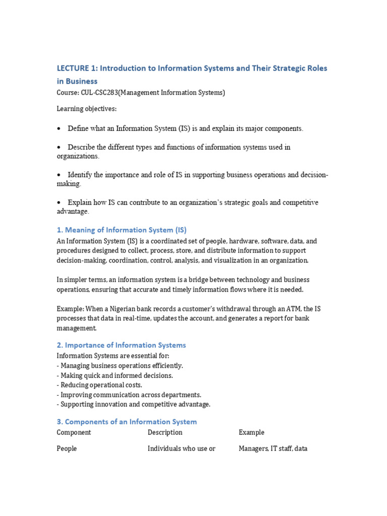 Introduction To Information Systems and Strategic Roles | PDF ...