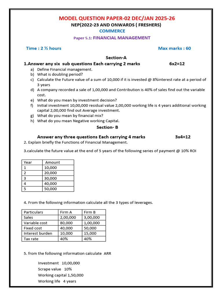 Financial Management Model Question Paper | PDF | Taxes | Capital Structure