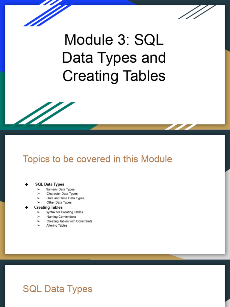 Module 3 - SQL Data Types and Creating Tables | PDF | Data Type | Sql