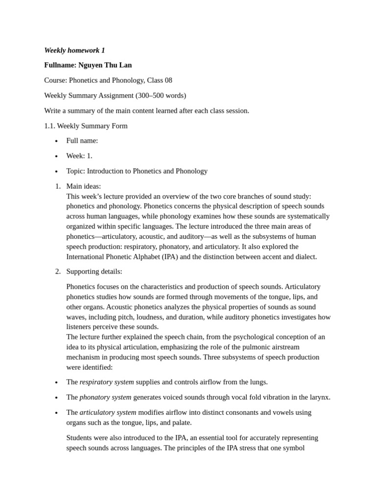 Phonetics and Phonology Weekly Summary | PDF | Phonetics | Speech