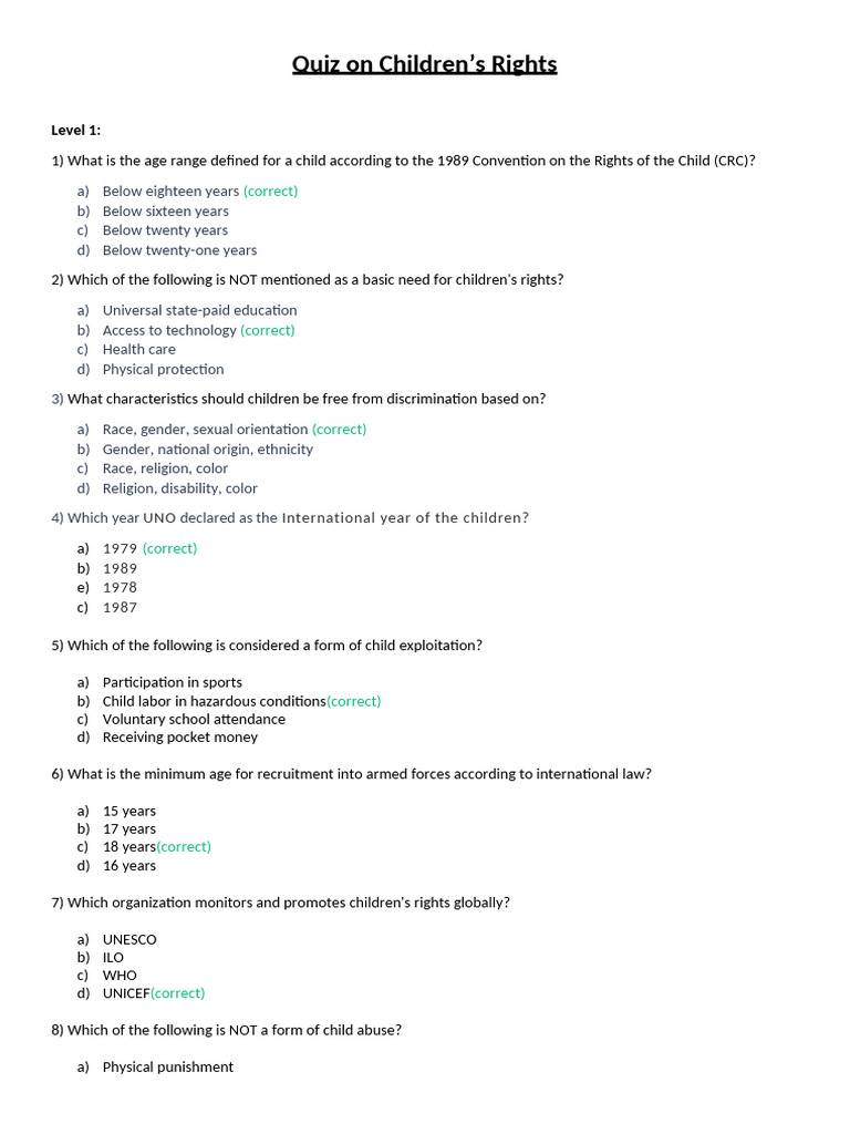 Children's Rights Quiz: Test Your Knowledge | PDF | Children's Rights ...