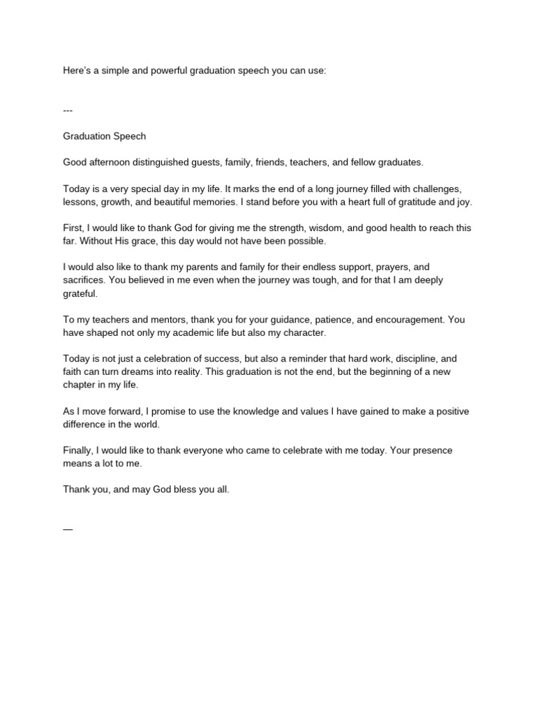 Here's A Simple and Powerful Graduation Speech You Can Use | PDF