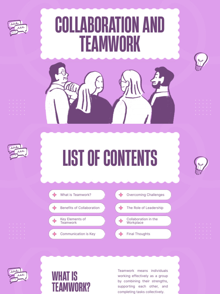 Purple and White Illustrated Collaboration and Teamwork Presentation ...