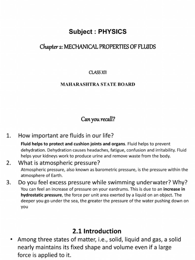 Mechanical Properties of Fluid | PDF