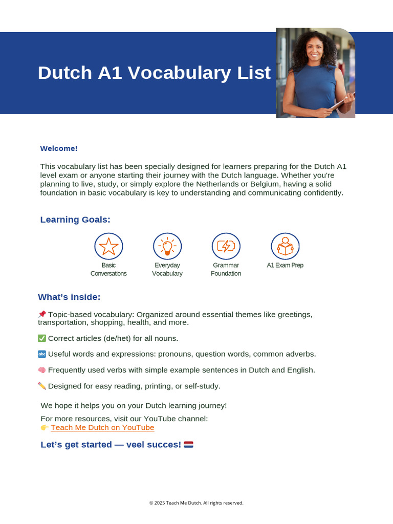 Dutch A1 Vocabulary List | PDF