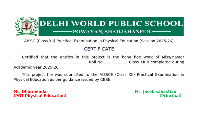 Certificate Page Class 12 | PDF