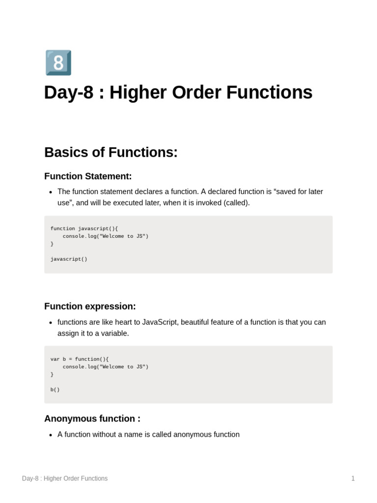 Day-8 Higher Order Functions | PDF | Parameter (Computer Programming ...