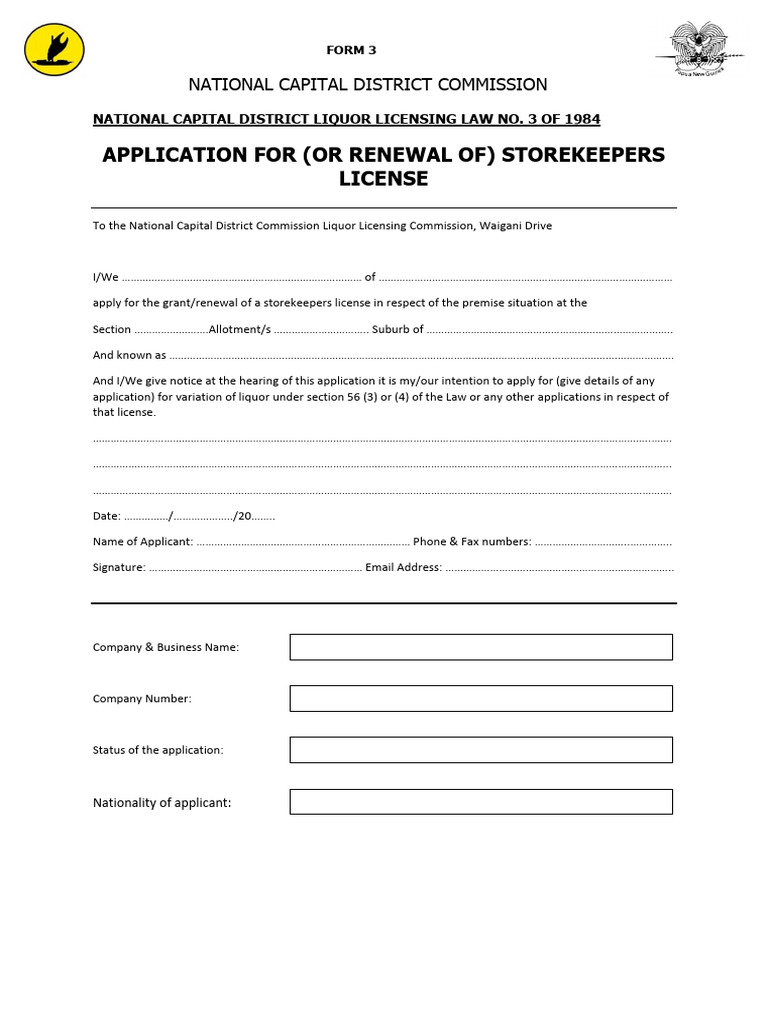 Storekeepers License Application Form | PDF