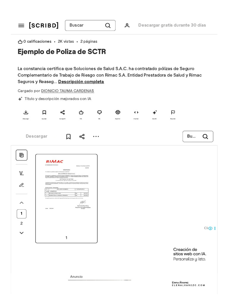 Ejemplo de Poliza de SCTR - PDF - Póliza de Seguros - Reaseguro | PDF