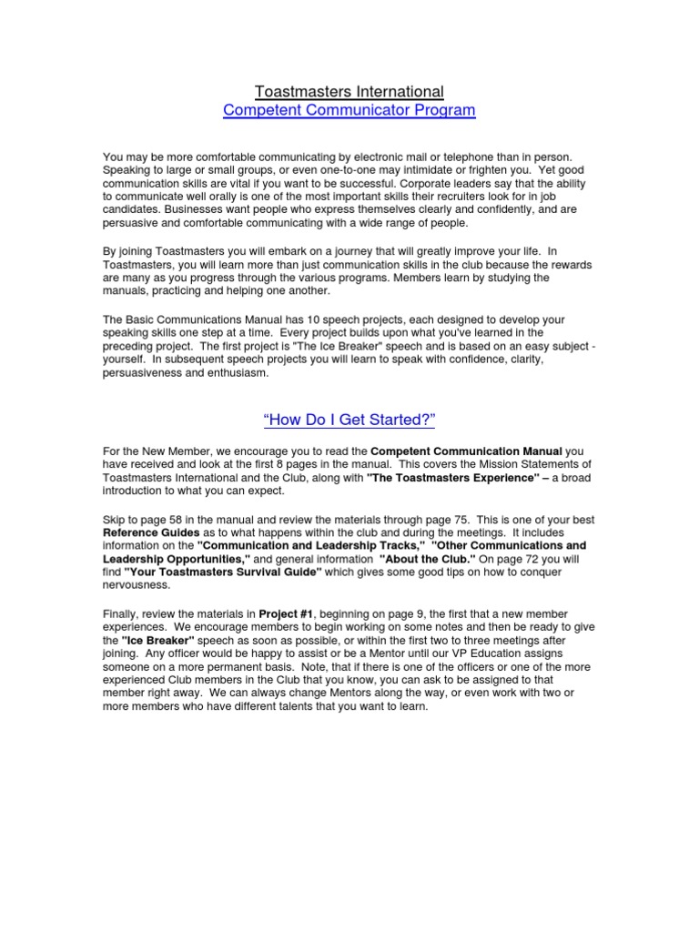 Toastmasters Competent Communicator Guide | PDF | Public Speaking ...