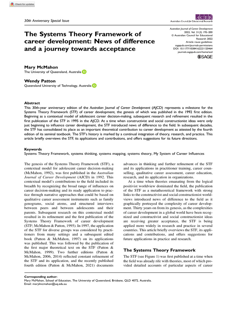 Systems Theory Framework in Career Development | PDF | System ...