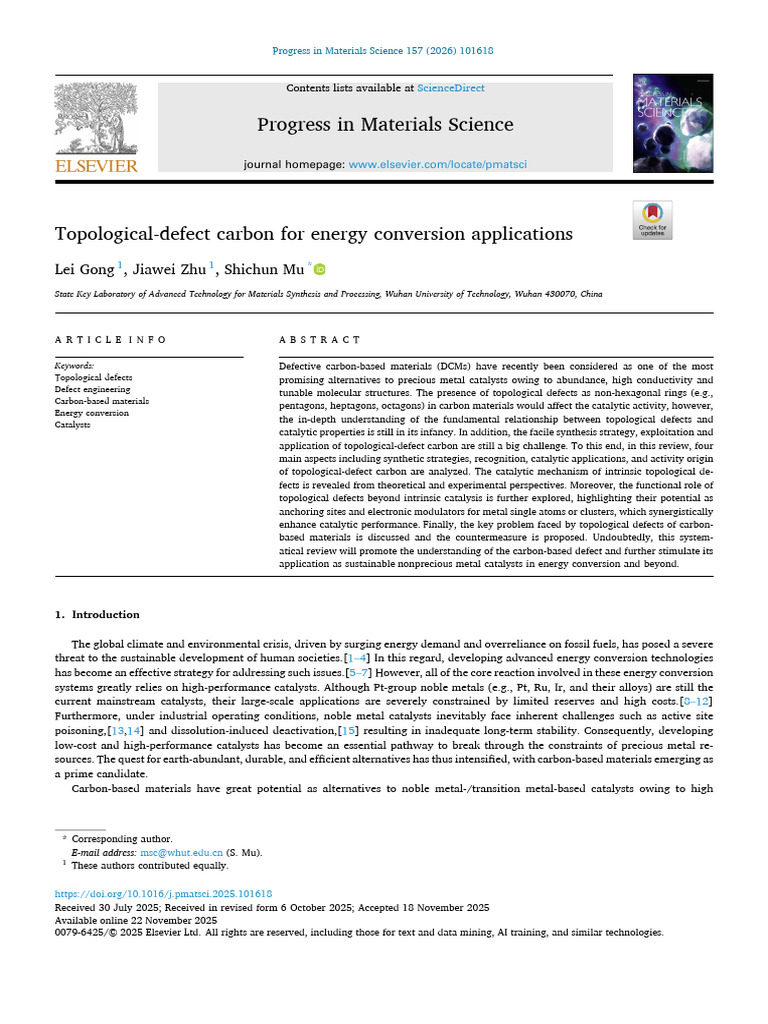 Topological Defect Carbon Catalysts | PDF | Carbon Nanotube | Graphene