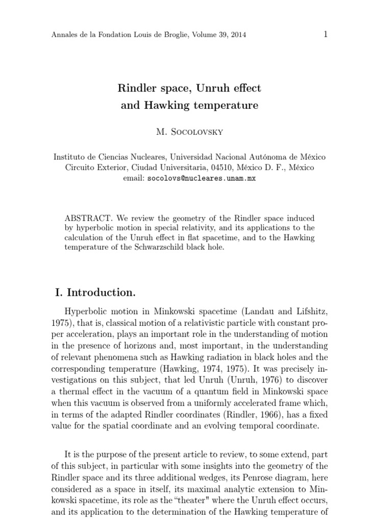 Rindler Space, Unruh Effect and Hawking Temperature | PDF | General ...