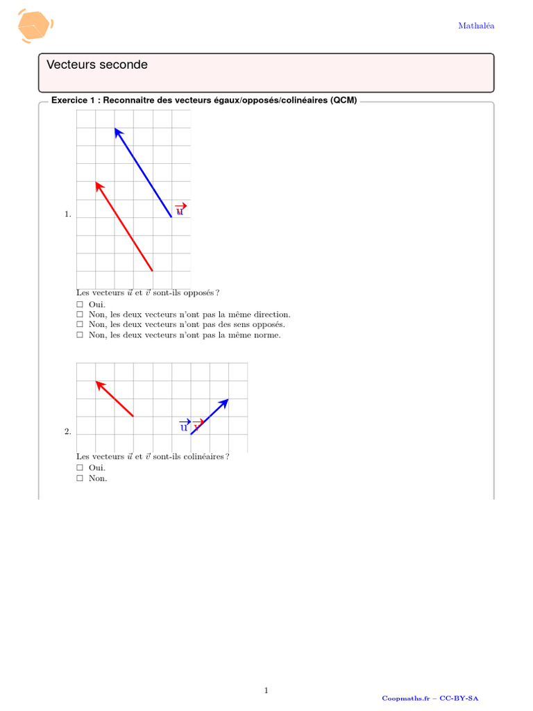 Exercices sur les vecteurs en seconde | PDF | Coordonnées cartésiennes ...