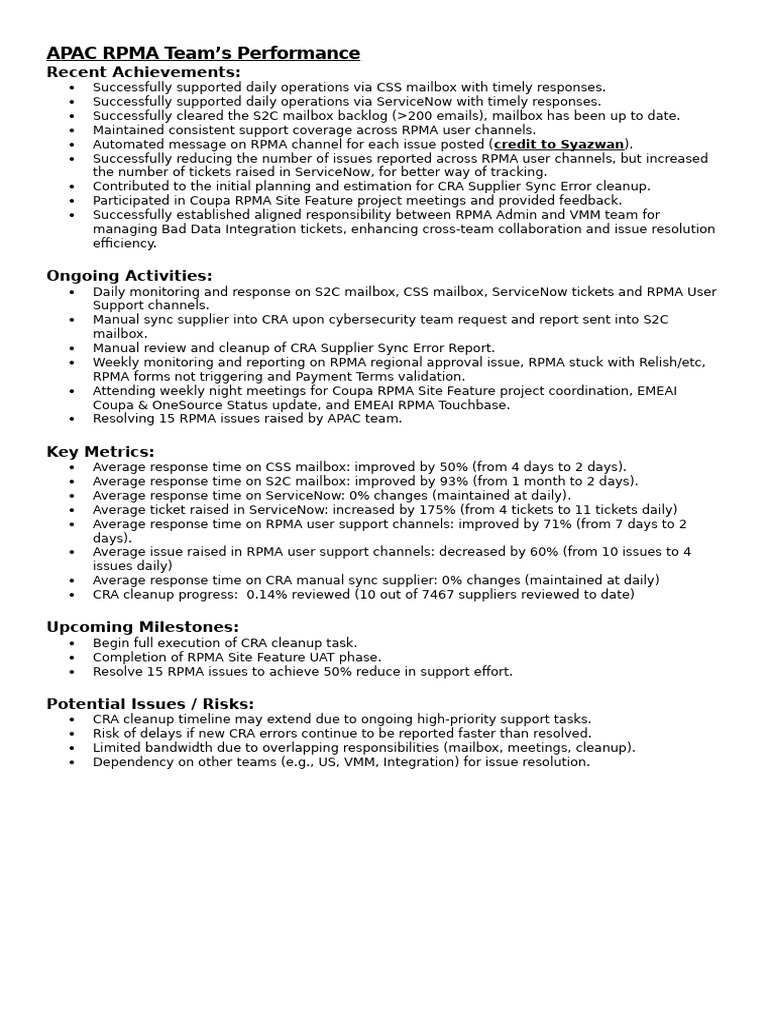 APAC RPMA Team Performance Overview | PDF | Information Technology ...