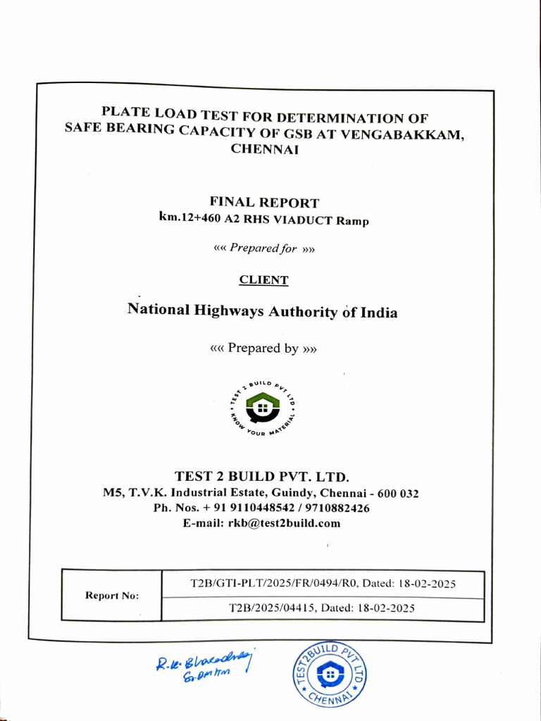 Plate Load Test Report for GSB, Chennai | PDF | Soil | Horticulture