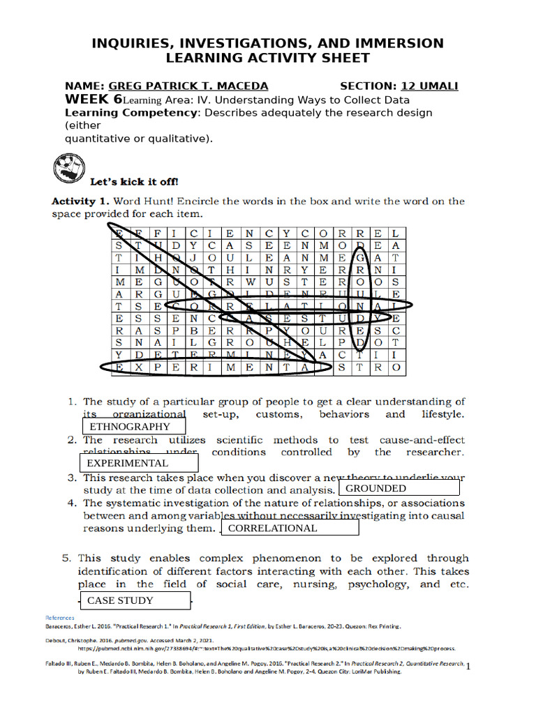 III Learning Area 4 Activity Sheet W6 | PDF | Qualitative Research ...