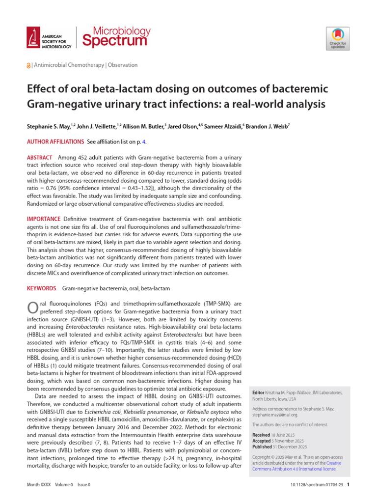 Oral Beta-Lactam Dosing in UTIs | PDF | Urinary Tract Infection ...