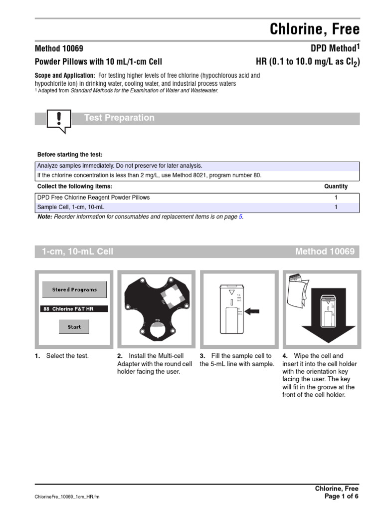 Free Chlorine Testing Method 10069 | PDF | Chlorine | Chemical Substances