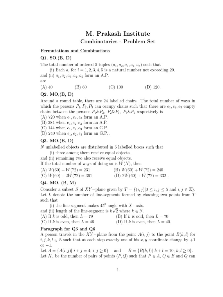 Combinatorics Problem Set Solutions | PDF | Mathematics